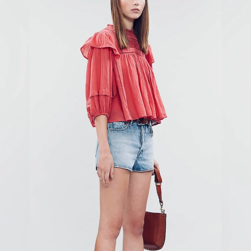 Free People Laura Western Eyelet Lace Flor E Mayo Blouse